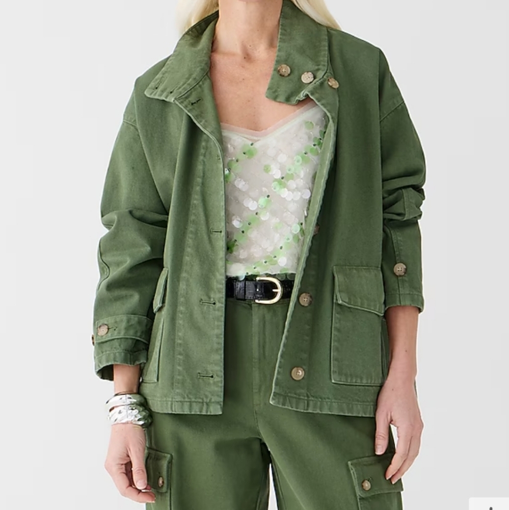 Funnelneck field jacket in heavyweight twill